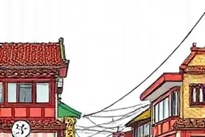 纸鸢与铁塔漫画封面，纸鸢飞过铁塔的悠然插画